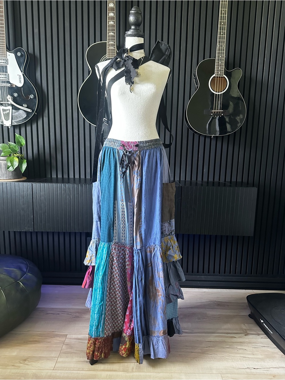 Advance Apparels Blue Multi Patchwork Maxi Skirt NWT - Picture 2 of 6
